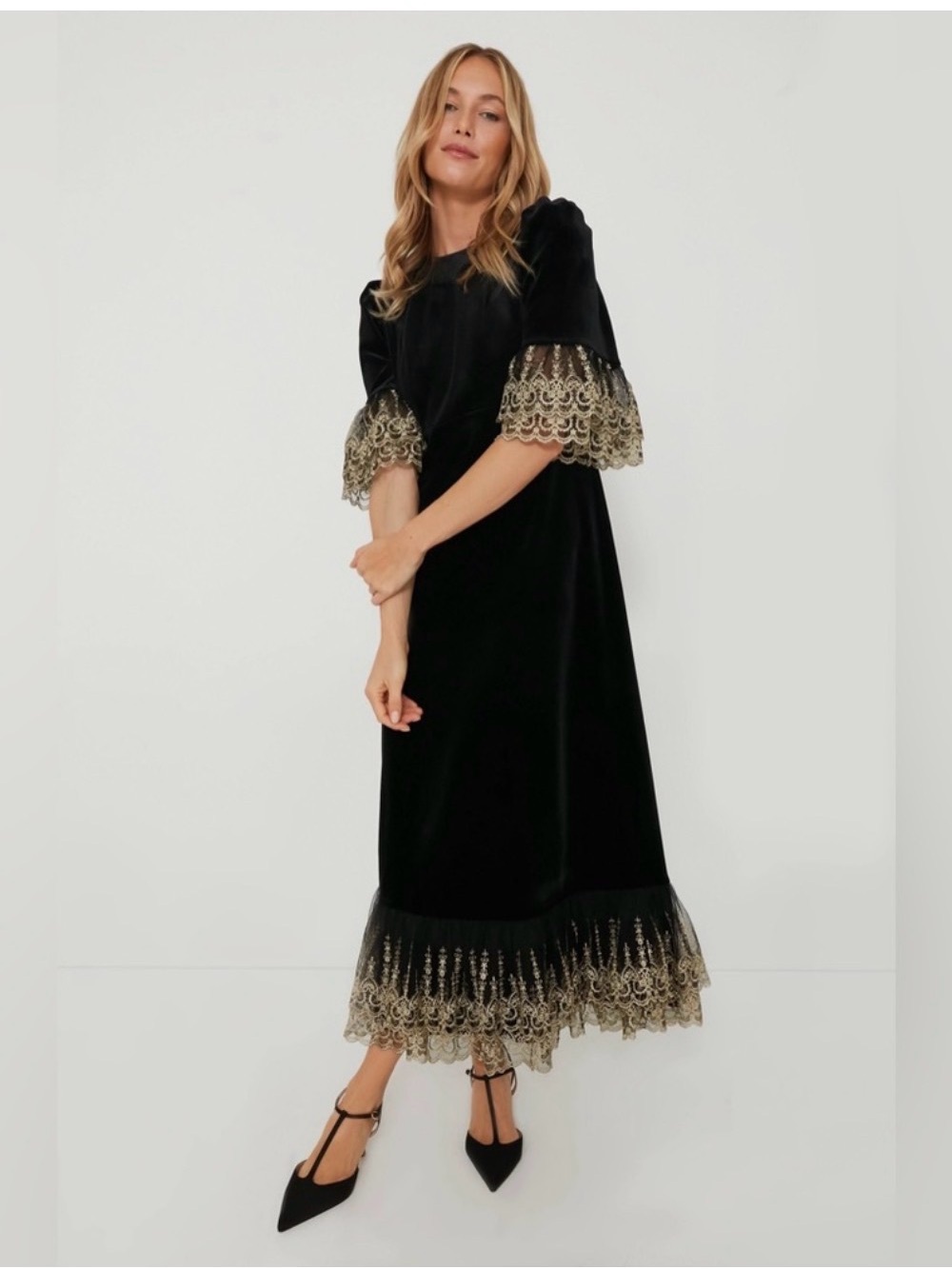 Tuckernuck Black Dress with Gold Lace Lilith velvet